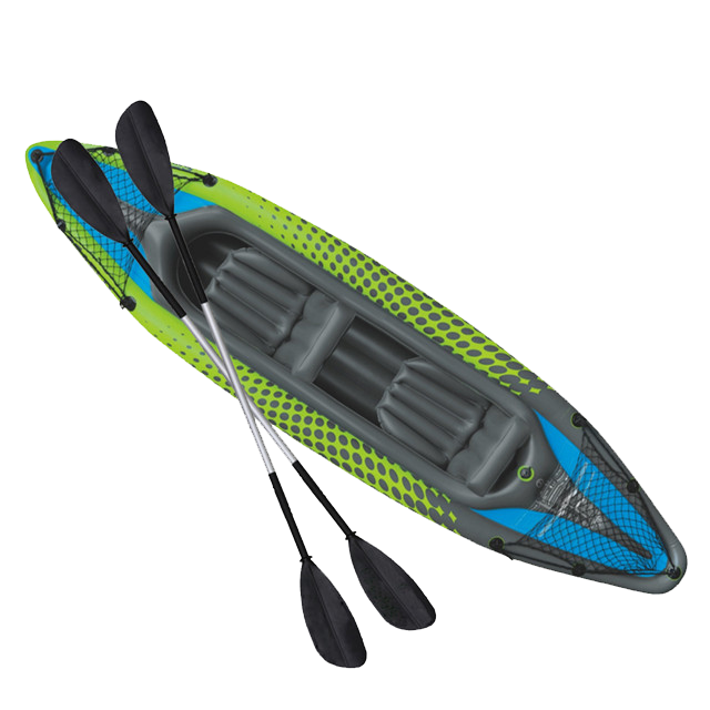 Green inflatable kayak on river for 2 lightweight high pressure hobie inflatable kayak